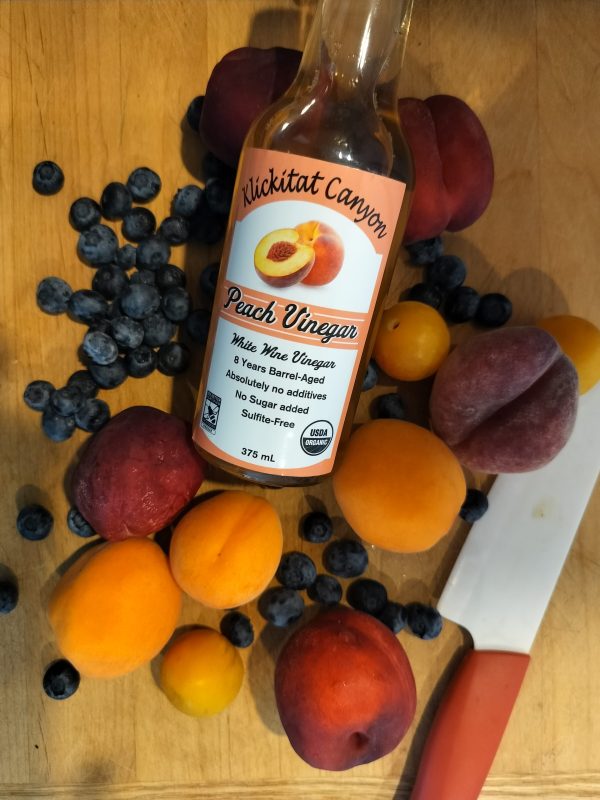 Organic Peach Vinegar with fruit salad medley