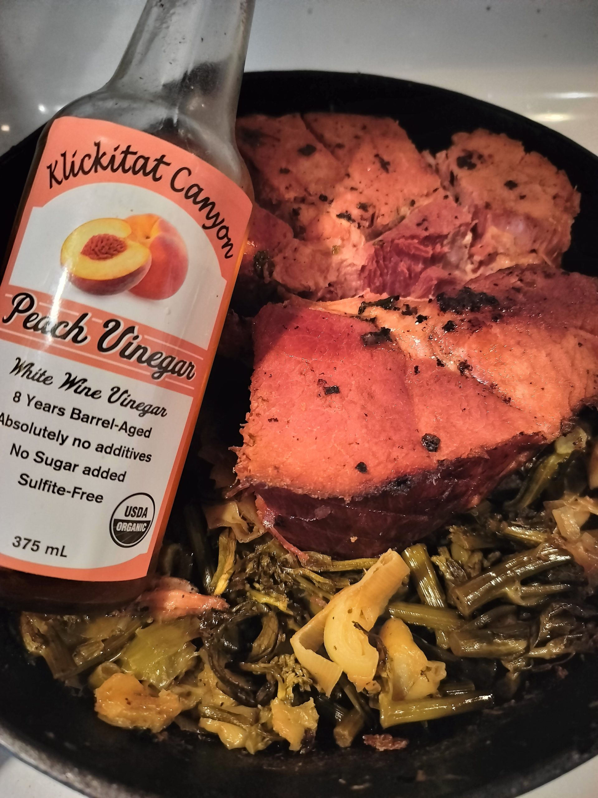 peach vinegar seared ham